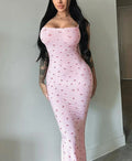 Ribbed Print Square Neck Spaghetti Strap Bodycon Maxi Dress