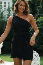 One-Shoulder Belted Asymmetrical Cocktail Dress