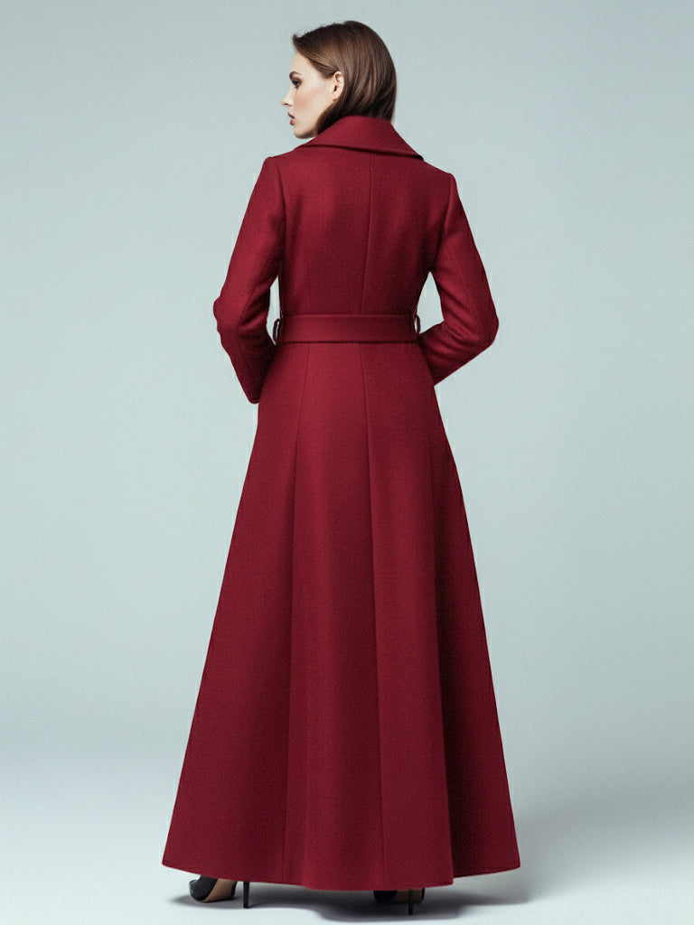 Woolen Belted Maxi Coat With Shawl Collar And Double-breasted For Women 2026
