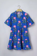 V Neck Short Sleeve Loose Flower Dress
