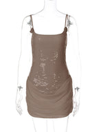 Rose Detail Sequin Square Neck Bodycon Mini Party Dress For Women 2026
