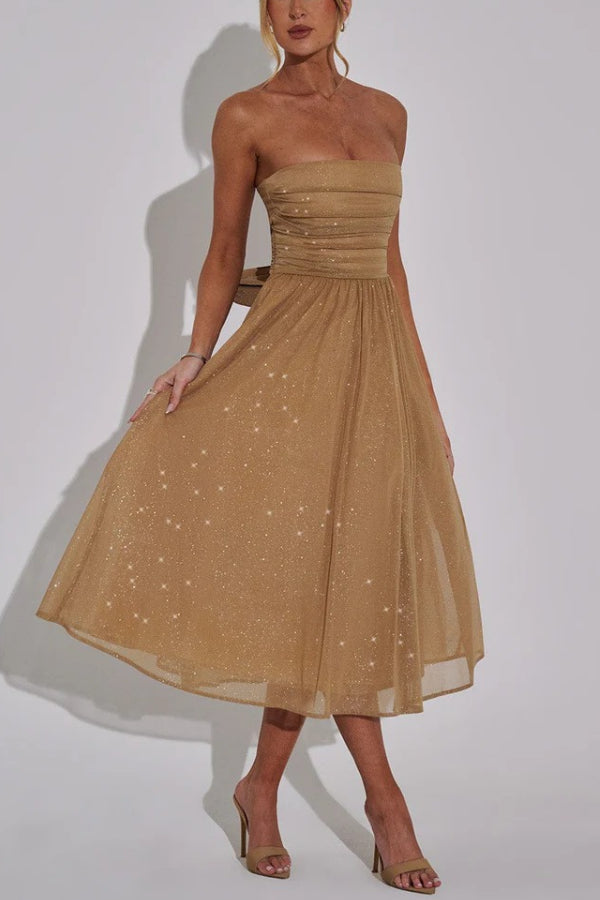 | Off Shoulder Backless Maxi Dress with Bow
