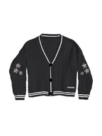 Oversize Star Embroidered Cable Knit Cardigan
