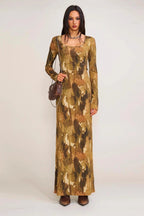 Solid Color Square Neck Bodycon Maxi Dress