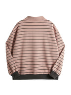 Stripe Print Bear Embroidery Shirt Neck Oversized Hoodie