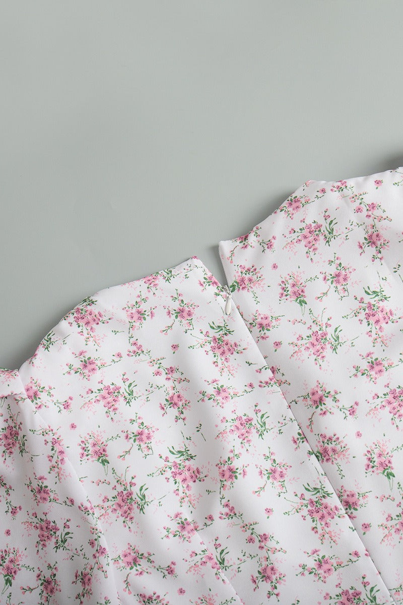 V Neck Short Sleeve Maxi Floral Dress