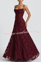 Francis Floral Burnout Jersey Fabric Cowl Neck Back Lace-up Maxi Dress