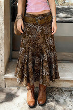 American Retro Sheer Panel Printed Skirt