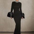 Bell-Sleeve Gown with Embellished Collar