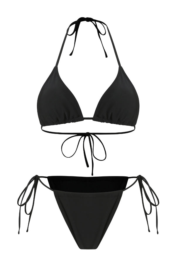 Solid Color Stretch Two-piece Bikini Swimsuit and Hollowed-out Long-sleeved Slim-fit Cover-up Maxi Dress Set