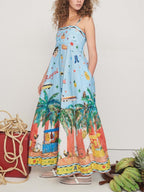 Tropical Graphic Print Spaghetti Strap A-Line Maxi Dress