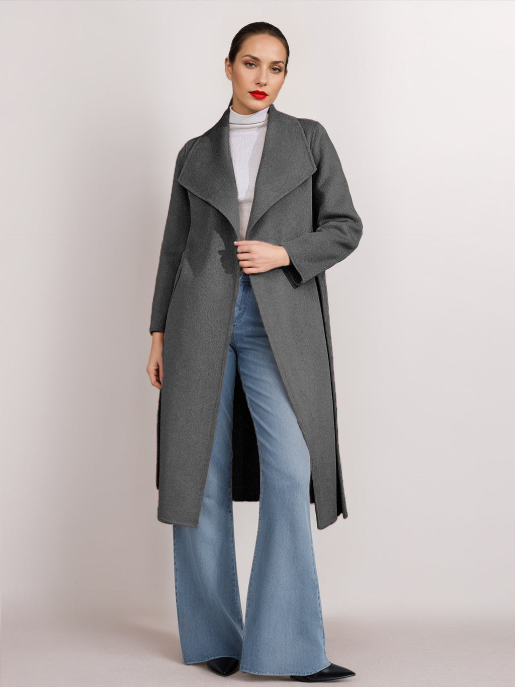 Wool Cashmere Blend Coat Belted Camel Wide Lapel Winter Double-Faced Outerwear For Women 2026