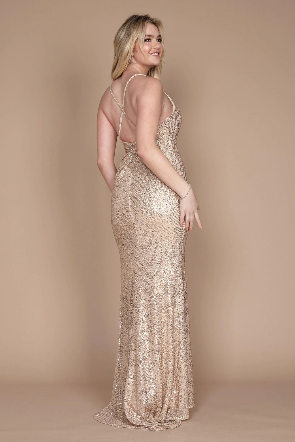 Long Formal Fitted Sequin Prom Dress