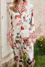 Christmas Dog Print Home Long Sleeved Two-piece Set
