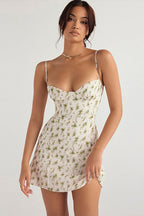 Spaghetti Strap Sweetheart Bustier Ditsy Floral Print Bodycon Mini Dress