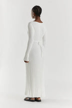 Sasha Timeless Knitted Midi Dress with V Neck and Sleeves Evening Wear Edit