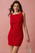 Tie Shoulder Bow Strap Square Neck Bodycon Mini Dress