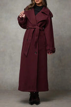 Wool Double Breasted Lapel Tie Long  Overcoat