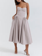 Vintage Solid Cami Midi Dress