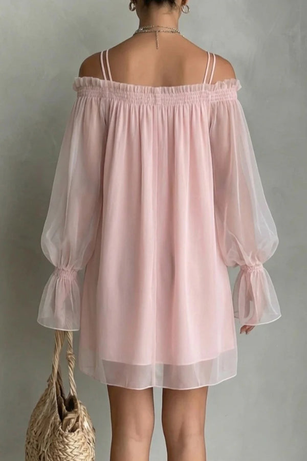Sheer Long-sleeved Loose-fitting Off-shoulder Dress