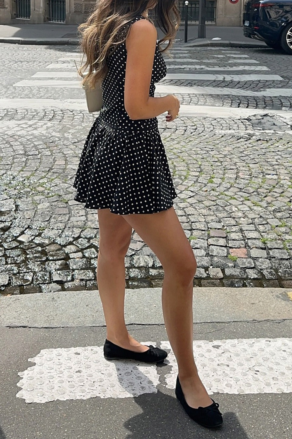 Polka Dot Tie Neck Keyhole Drop Waist Ruffle Hem Mini Dress