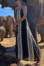 Geometric Tribal Print Square Neck Spaghetti Strap Maxi Dress