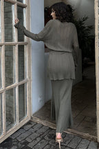 Vintage Ribbed Knit Cardigan and Cami Dress Three Piece Set