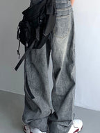 Buckle Strap Baggy Boyfriend Jeans