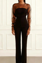 Mesh-paneled Slim-fitting and Hip-lifting Jumpsuit