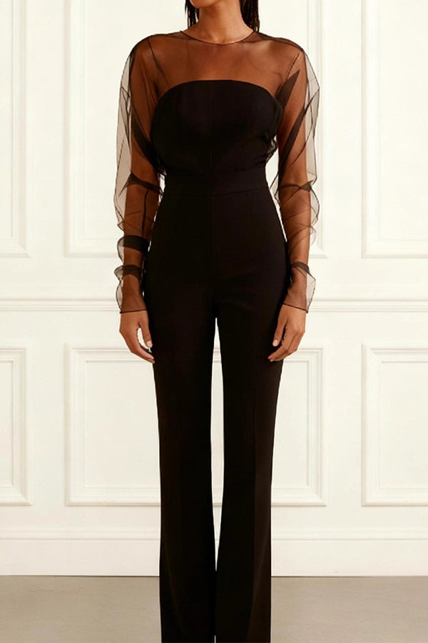 Mesh-paneled Slim-fitting and Hip-lifting Jumpsuit
