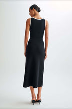 Ribbed Knit Button Front Crew Neck Pocket Bodycon Midi Dress