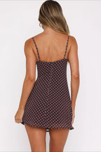 Polka Dot Sweetheart Spaghetti Strap Side Slit Bodycon Mini Dress