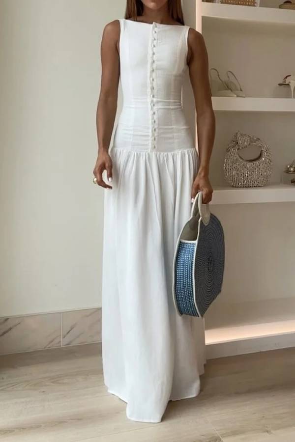 Alice Timeless Sleeveless Button Dress Statement Occasion Edit