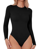 Solid Crew Neck Long Sleeve Bodysuits