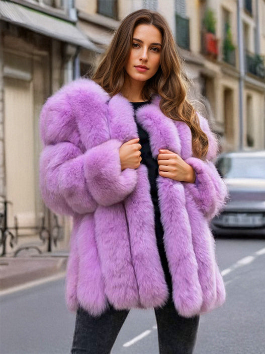 Plush Faux Fur Coat Crew Neck Winter Eco-friendly Fur Jacket For Women 2026