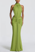 Thekla Stretch Slinky Jersey High Neck Ruched Backless Drape Maxi Dress