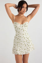 Spaghetti Strap Sweetheart Bustier Ditsy Floral Print Bodycon Mini Dress