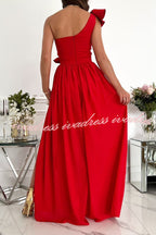 Darling Muse Ruffle One Shoulder Maxi Dress