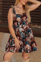 Fashionable Horse Print Square Neck Sleeveless Elegant Slim-fit Mini Dress