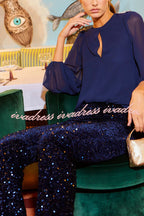 Diva Sequin High Rise Elastic Waist Flare Pants