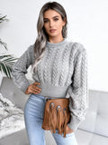 Women Pullover Sweater Baby Blue Jewel Neck Long Sleeves Cotton Sweaters