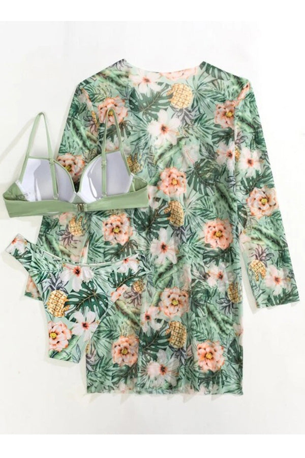 | Tropical Print Wrap Underwire Bikini with Cover-Up