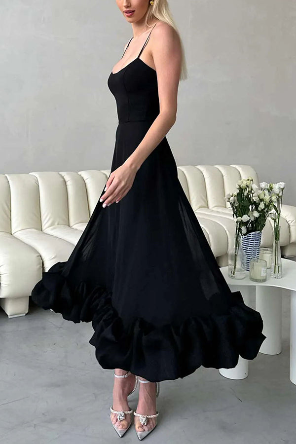 Spaghetti Strap Scoop Neck Ruffled Flounce Hem A-Line Maxi Dress