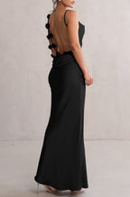 Satin Cowl Neck Spaghetti Strap Bodycon Maxi Dress