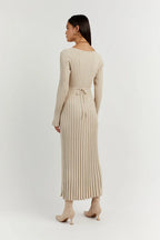 Sasha Timeless Knitted Midi Dress with V Neck and Sleeves Evening Wear Edit