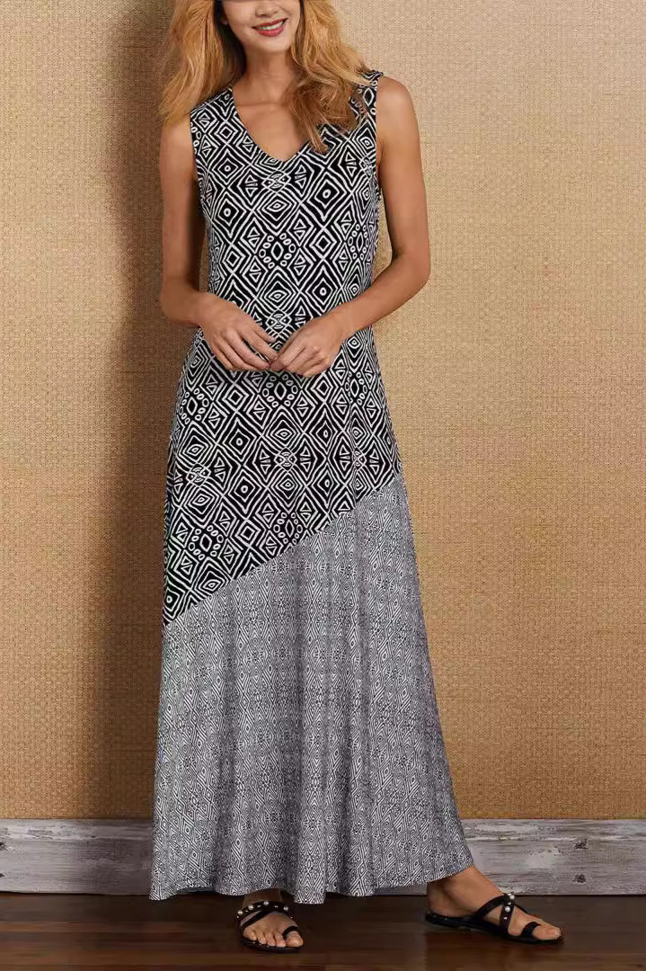 Printed Splicing Boho Vintage Boho Dress