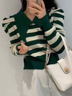 Striped Puff Sleeve Knit Sweater