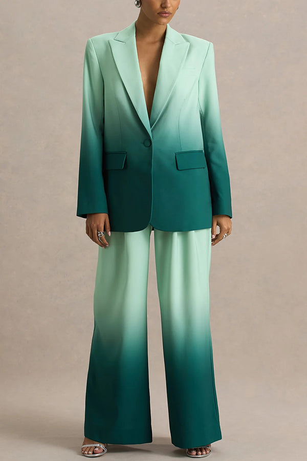 Enya Ombre Print Single Button Long Sleeve Lapel Loose Blazer