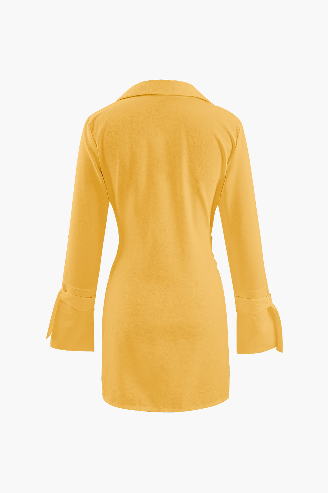 Collar Deep V Neck Tie Cuff Wrap Shirt Mini Dress