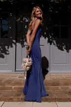 Satin Cowl Neck Ruched Hip Mermaid Hem Maxi Gown
